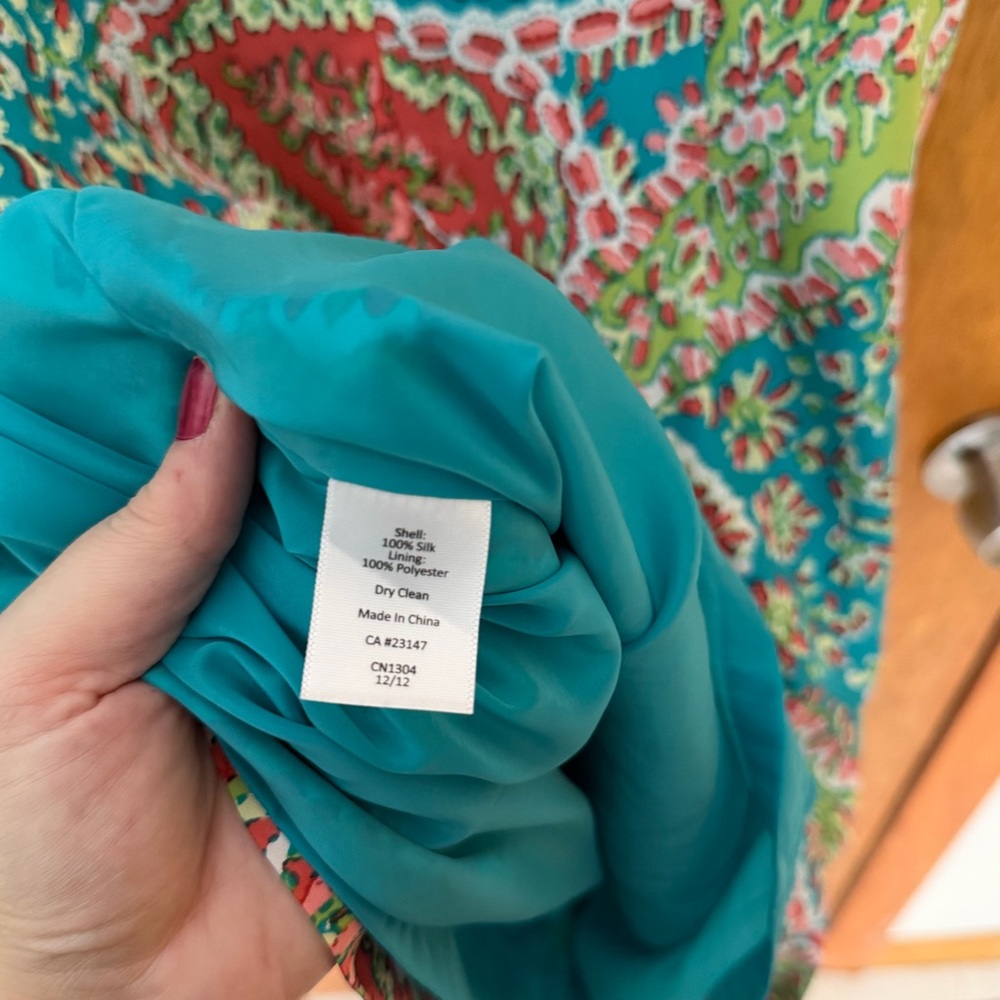 Petite Silk Dress 12P Talbots Blue Green Midi Cruise Travel Church - Picture 6 of 6